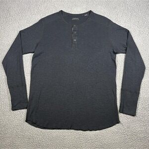 Wings + Horns Shirt Mens Medium Gray Crewneck Long Sleeve Henley 100% Cotton